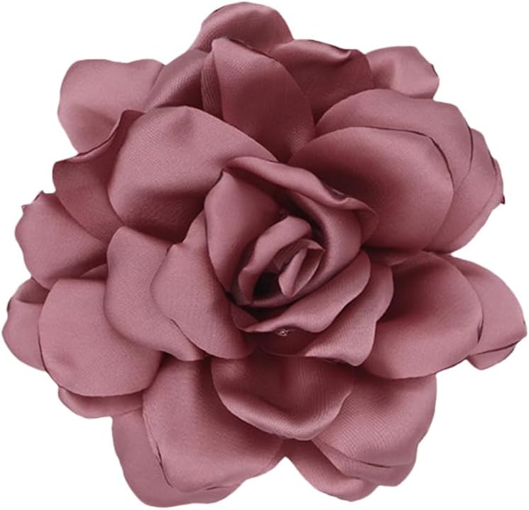 Decixde Satin Fabric Rose Flower Brooches - Handmade Floral Accessory for Wedding Party Dance Banquet Ceremony - Size: 4.72in - Image 5